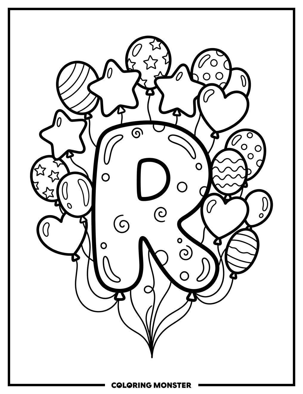Letter R With Balloons Coloring Page