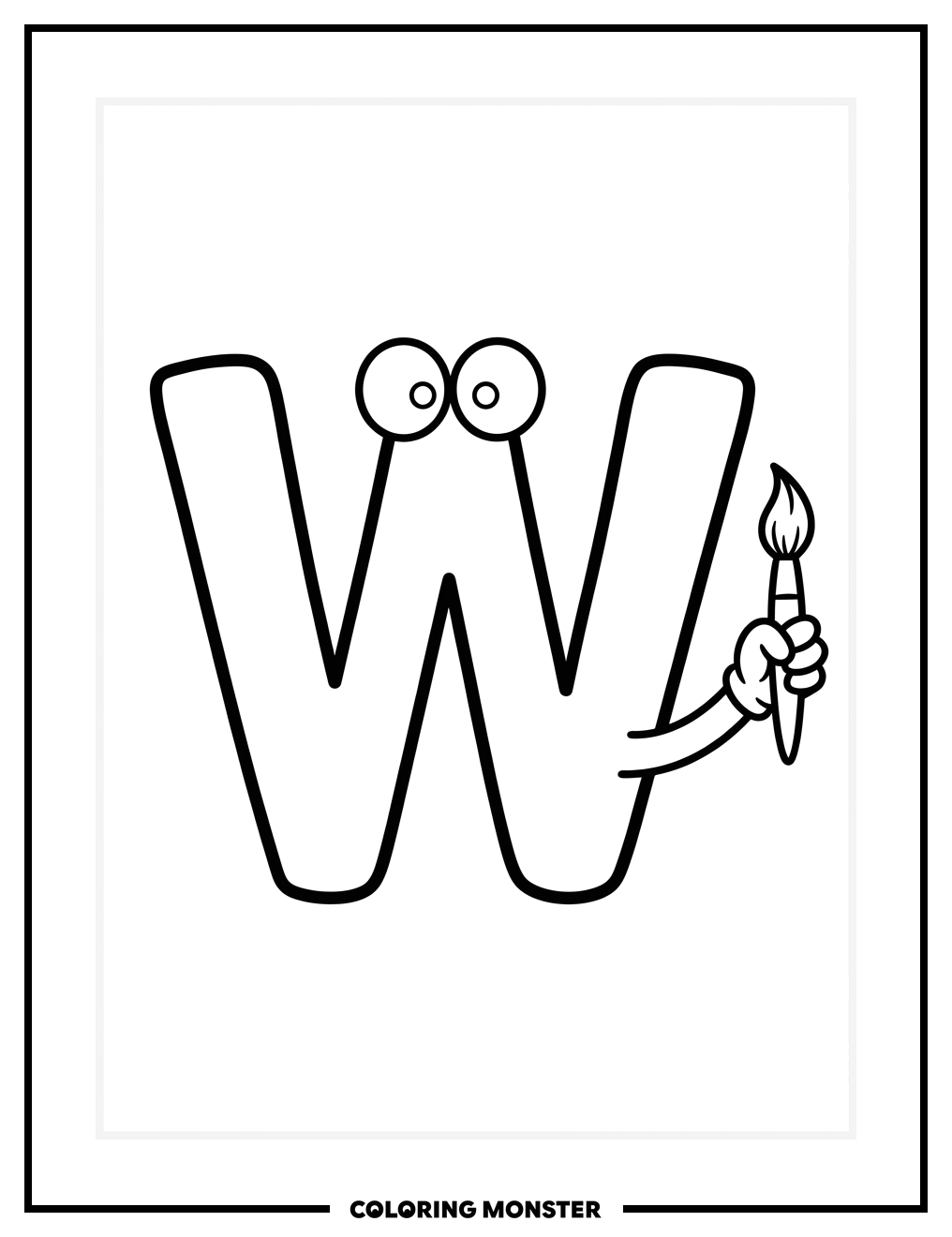 Letter W Painting Coloring Page
