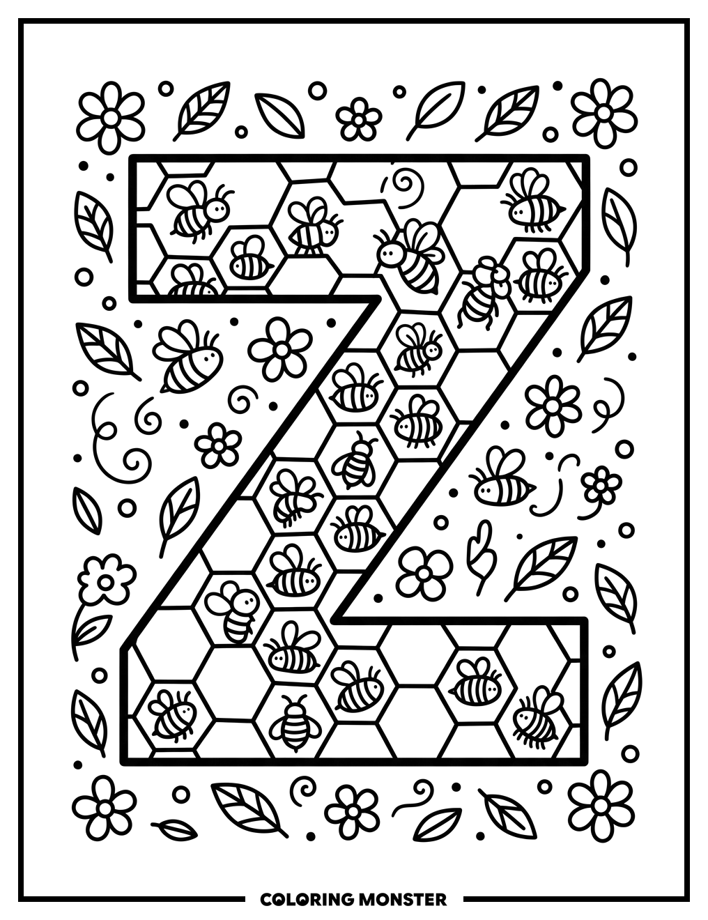 Letter Z Bee Hive Coloring Page