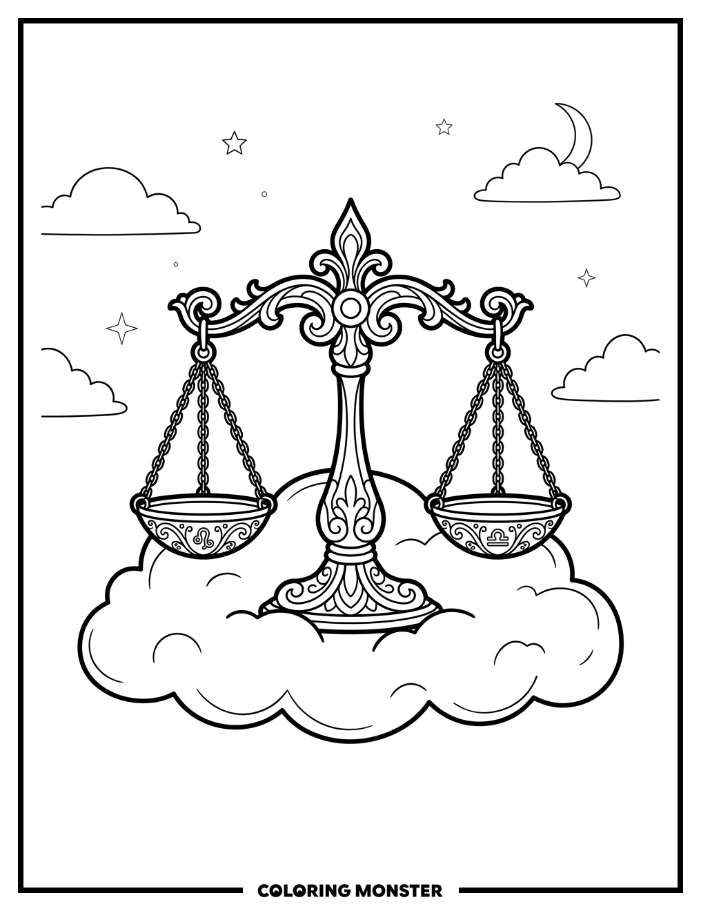 Libra Scales on Cloud Coloring Page