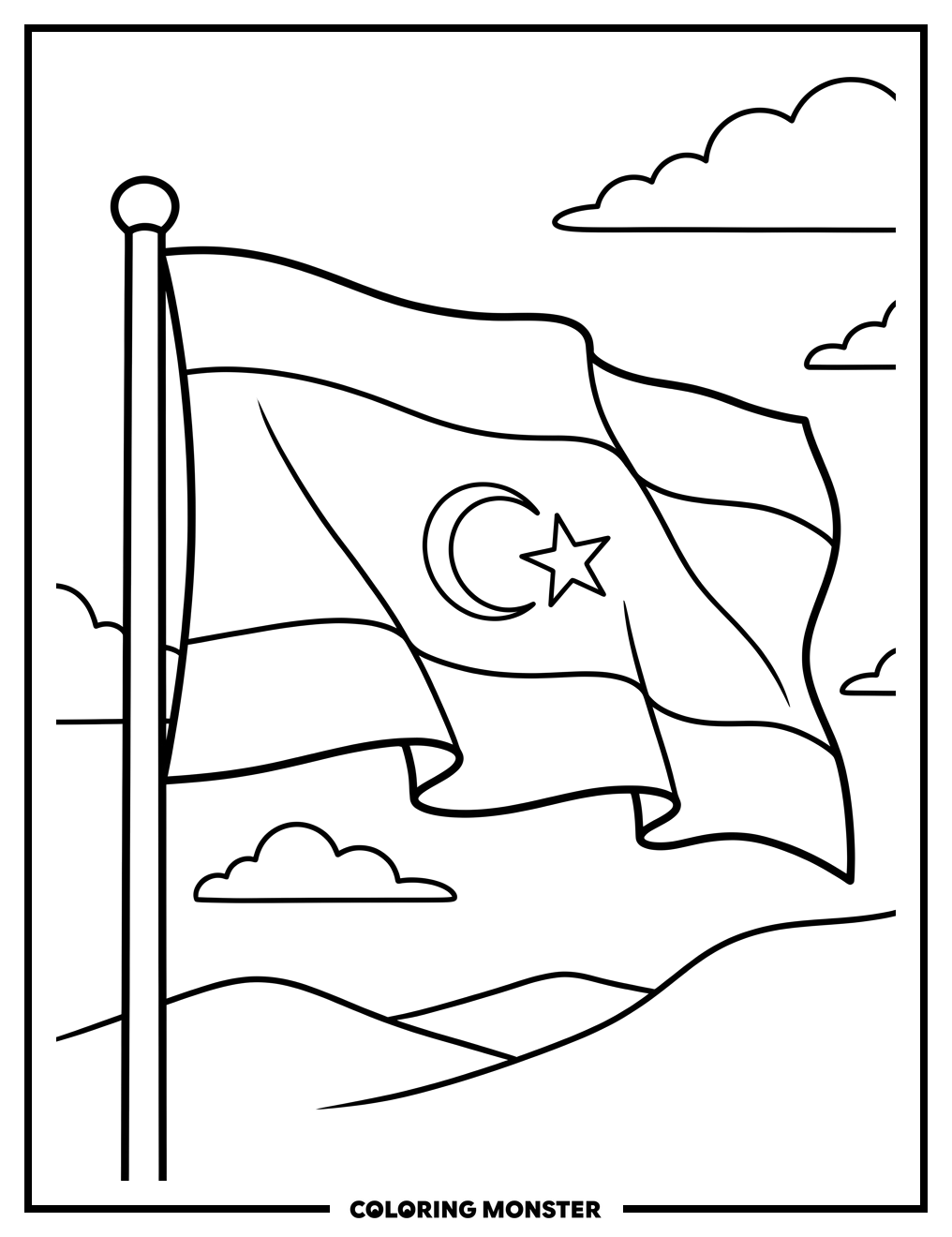 Libyan Flag Waving Coloring Page