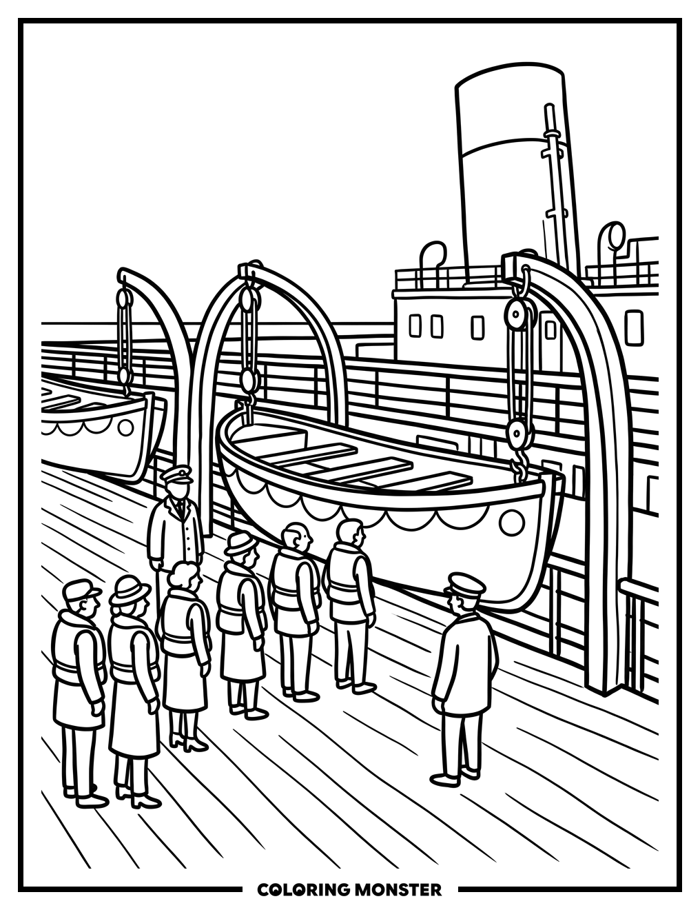 Lifeboat Drill on the RMS Britannic Coloring Page