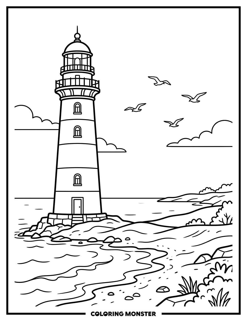 Lighthouse on a Sandy Shore Coloring Page