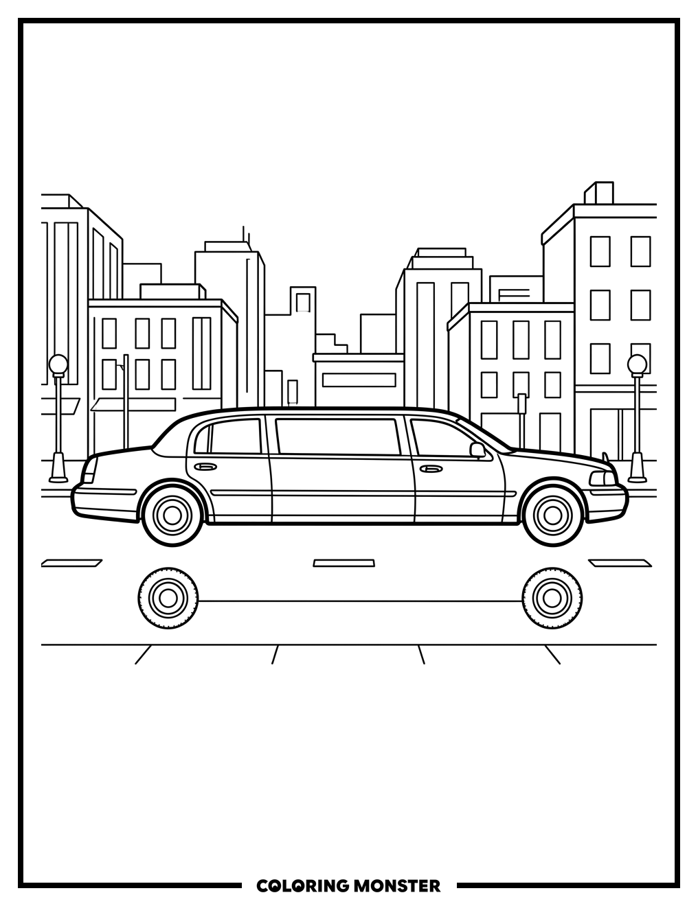 Limousine on City Street Coloring Page