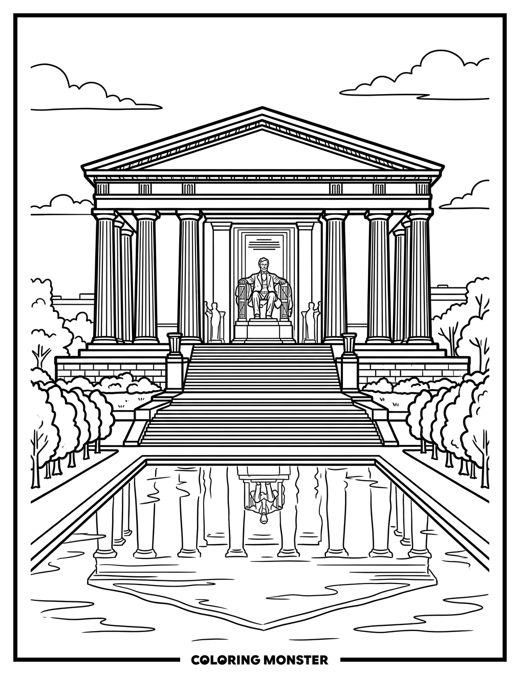 Lincoln Memorial With Flag Coloring Page