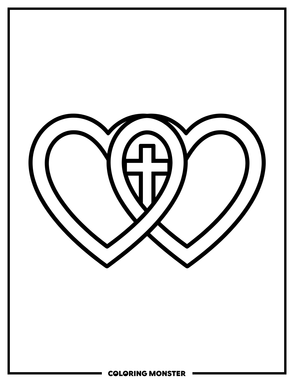 Linked Hearts with Cross Coloring Page