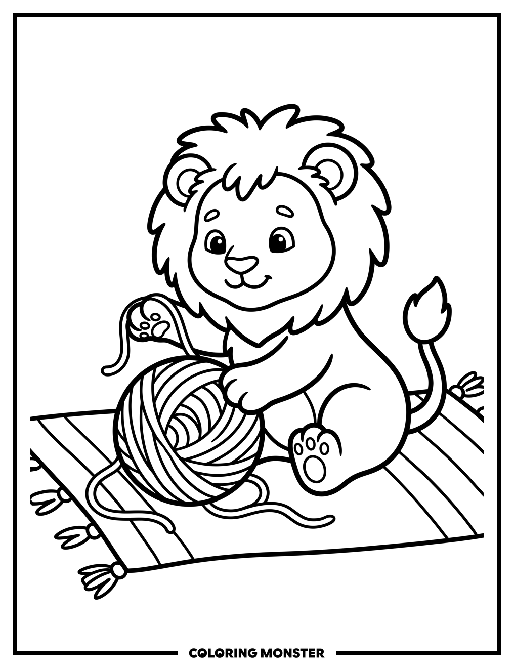 Lion Cub Playing With Yarn Coloring Page
