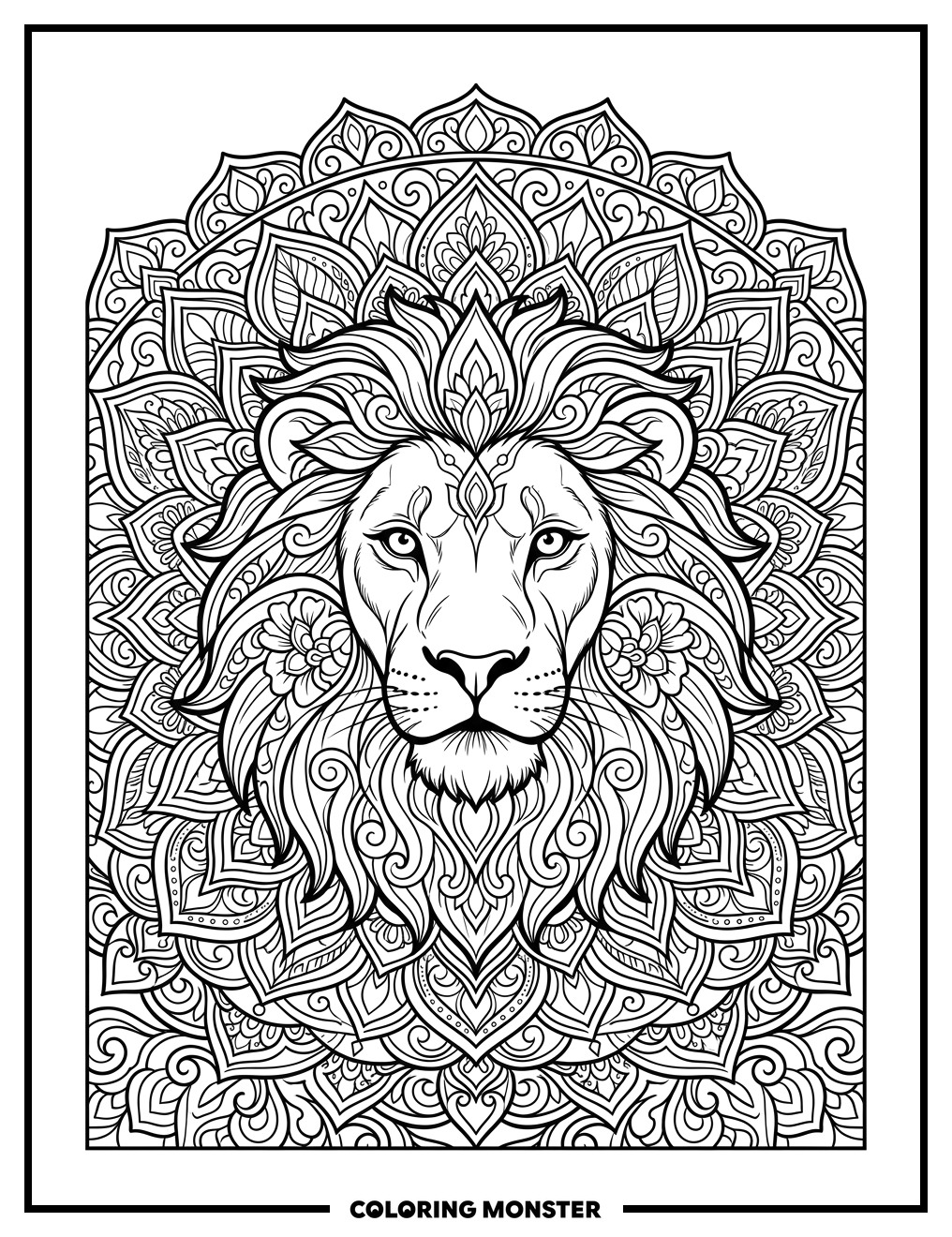 Lion Head Mandala Coloring Page