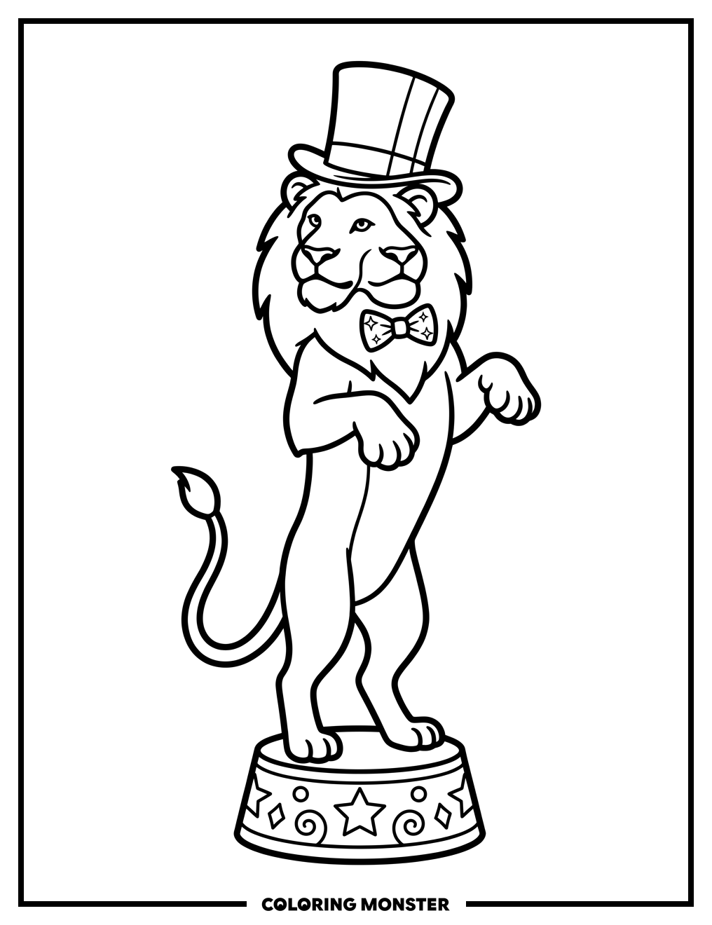 Lion in Top Hat Performing Coloring Page