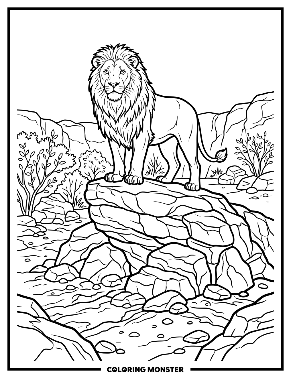 Lion on Rock in Zoo Coloring Page