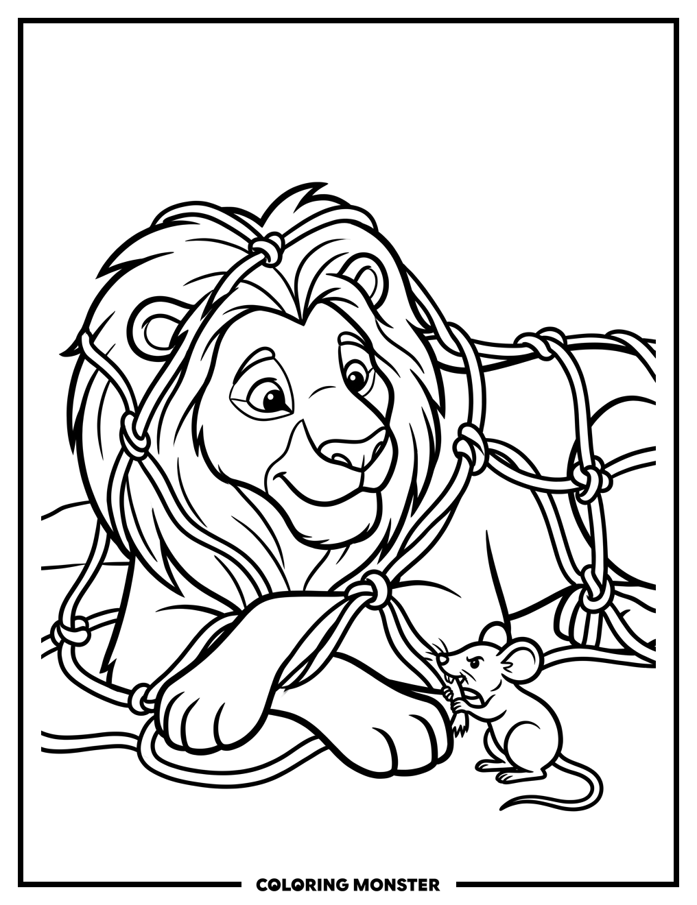 Lion Rescued by Brave Mouse Coloring Page