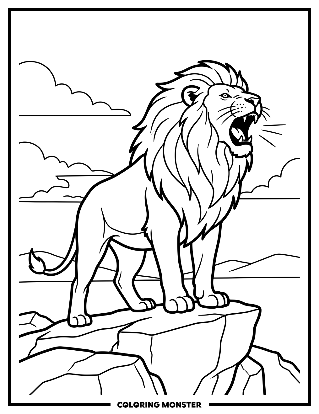 Lion Roaring on Rocky Outcrop Coloring Page