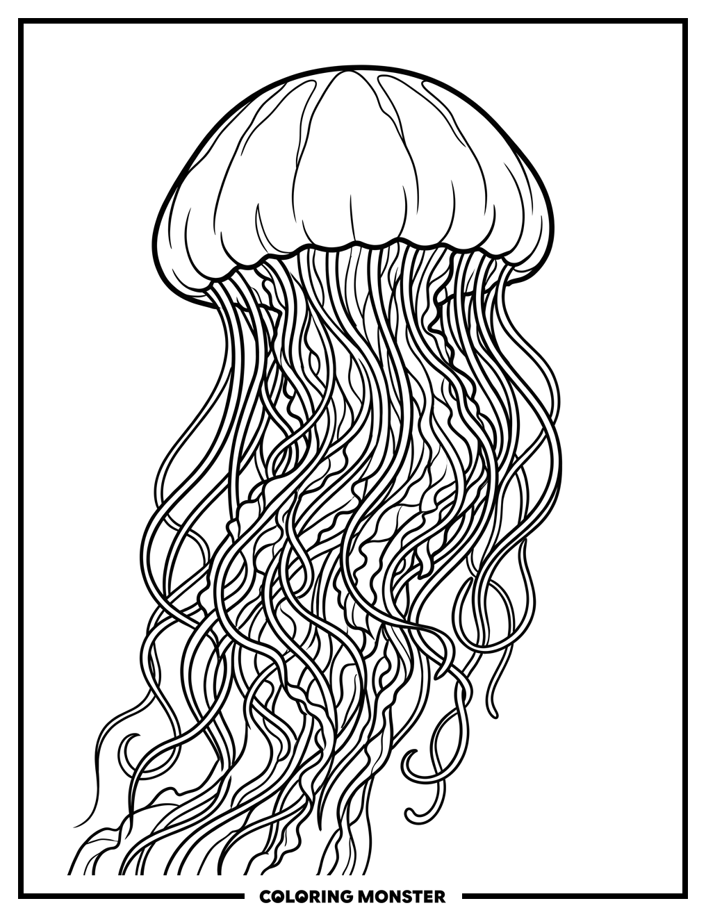 Lion's Mane Jellyfish in Deep Ocean Coloring Page