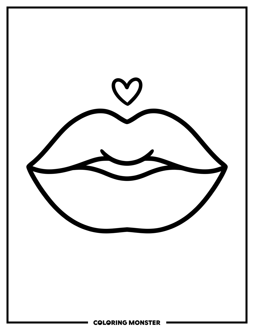 Lips and Heart Coloring Page