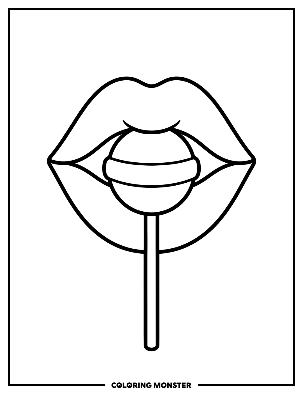 Lips Holding a Lollipop Coloring Page