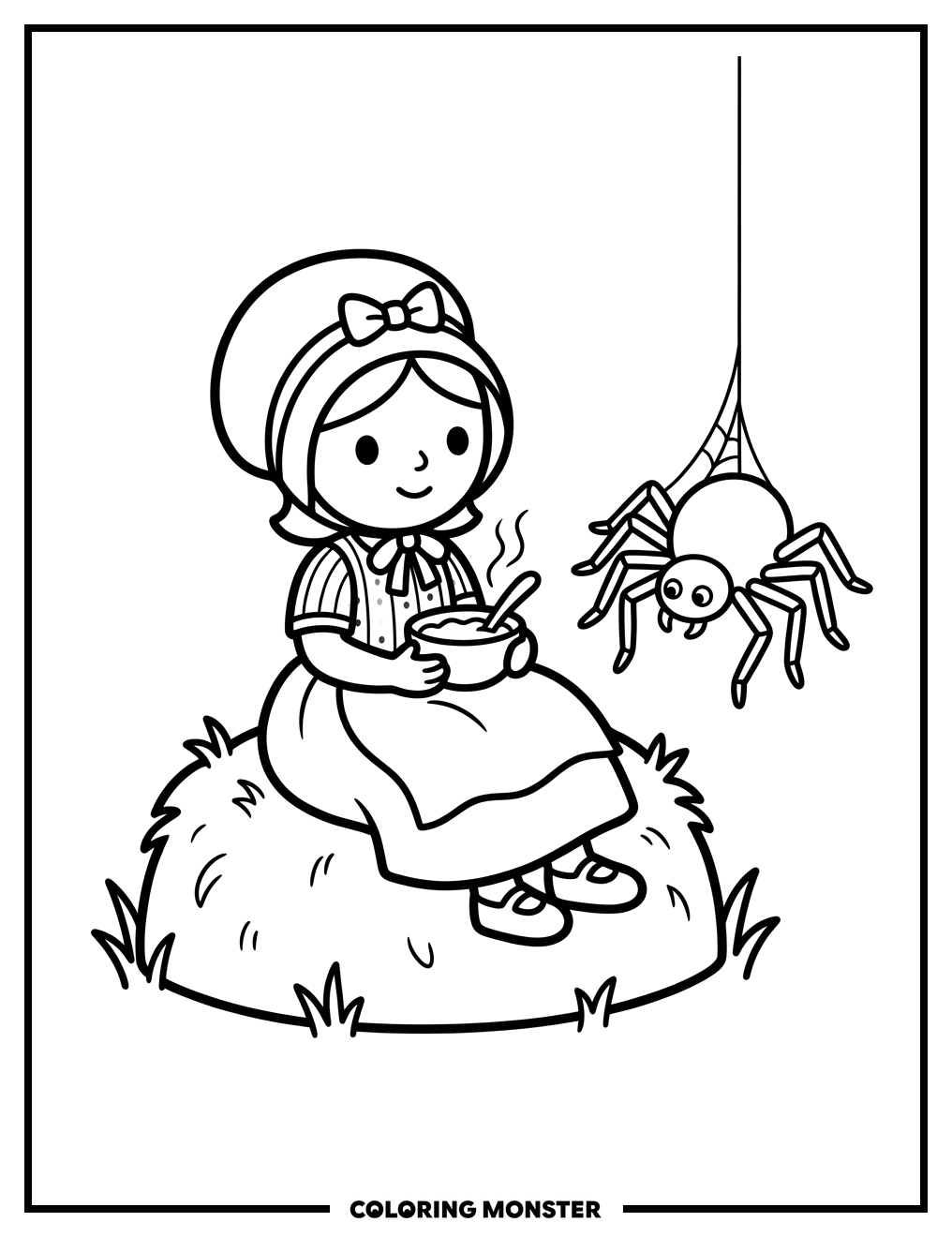 Little Miss Muffet and the Spider Coloring Page