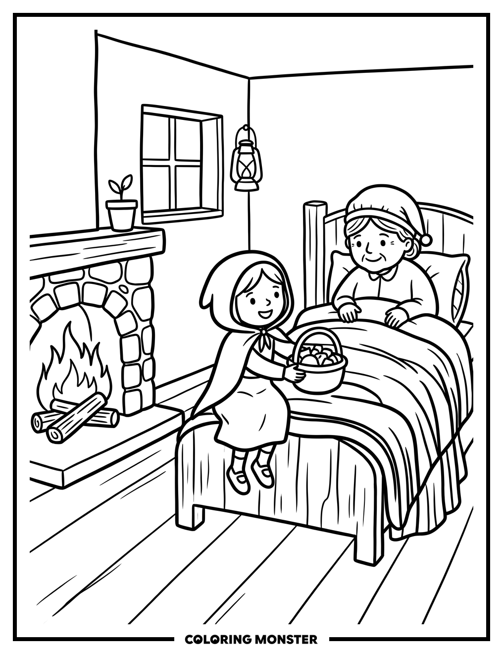 Little Red Riding Hood Visits Grandmother Coloring Page