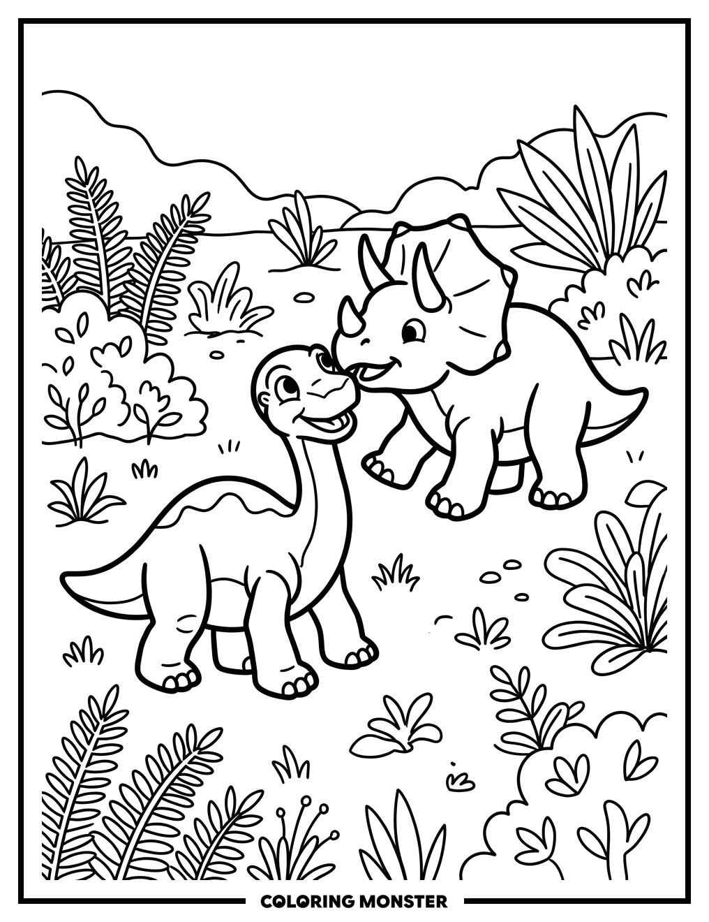 Littlefoot and Cera Play in Meadow Coloring Page