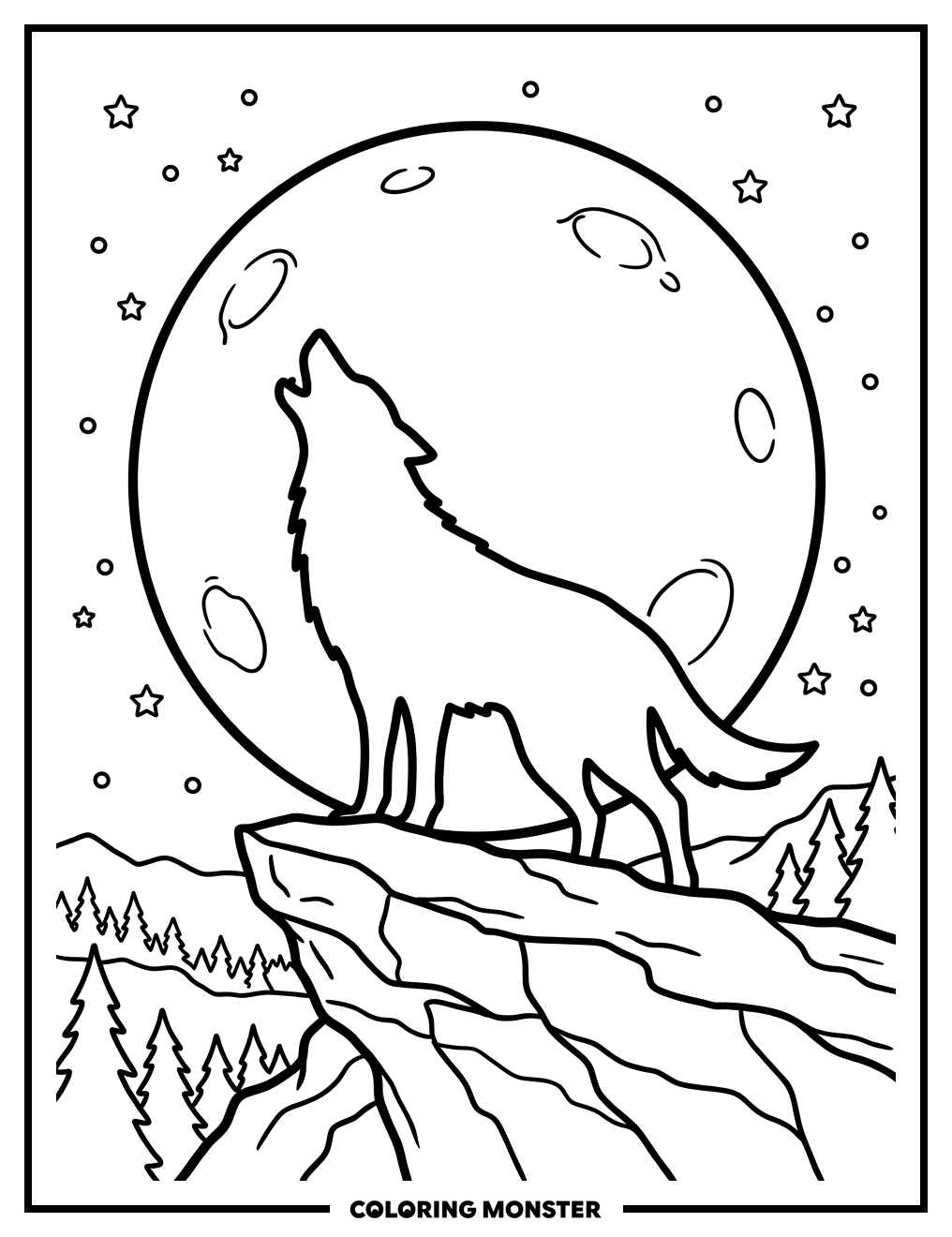 Lone Wolf Howling At The Moon Coloring Page