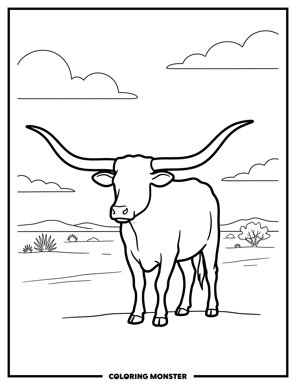 Longhorn Steer on the Plains Coloring Page