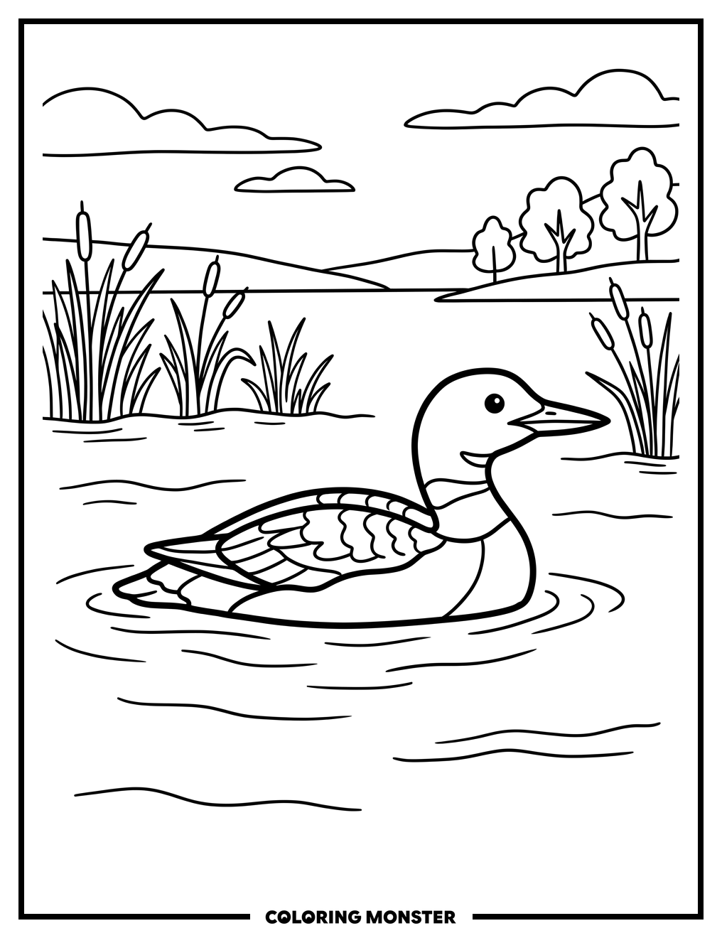 Loon on Calm Water Coloring Page