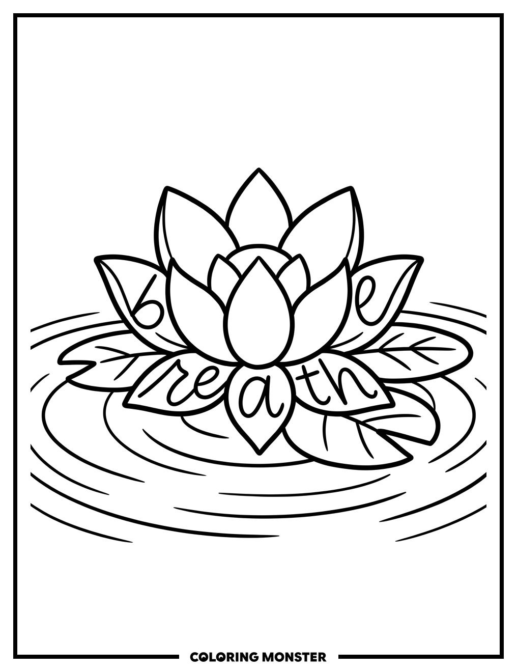 Lotus Flower With "Breathe" Message Coloring Page