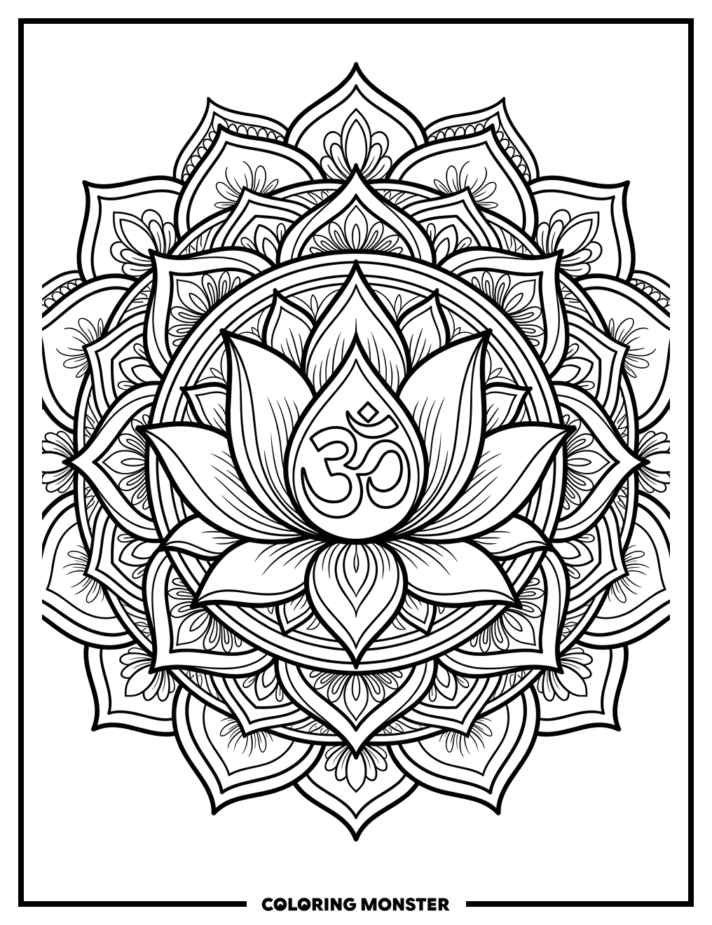Lotus Flower With Om Symbol Coloring Page