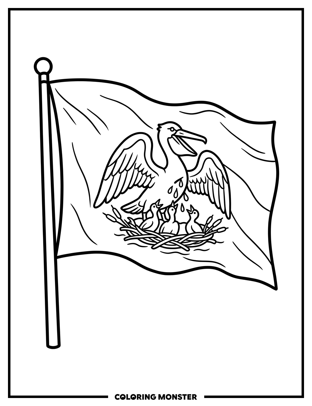 Louisiana Pelican Flag Coloring Page