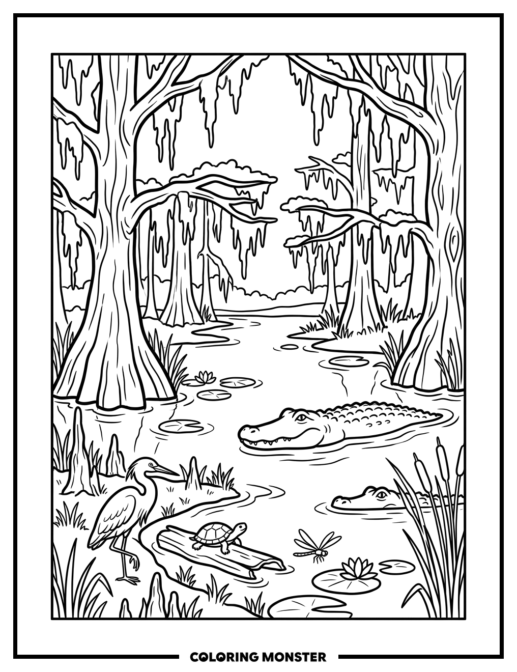 Louisiana Swamp Scene Coloring Page