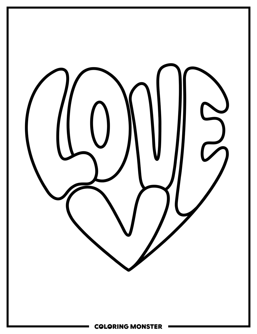 Love Heart Bubble Letters Coloring Page