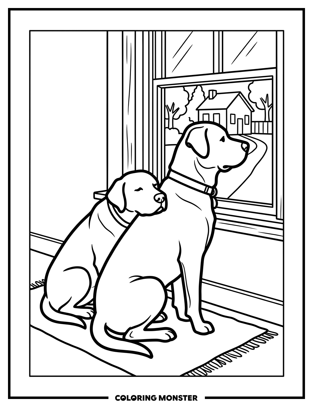 Loyal Dogs by the Window Coloring Page