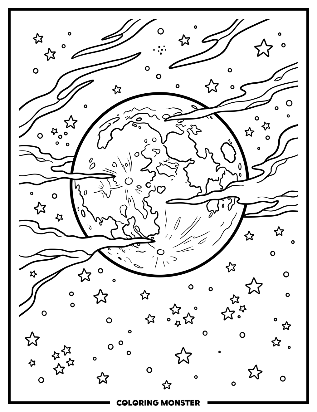 Luminous Full Moon Night Sky Coloring Page