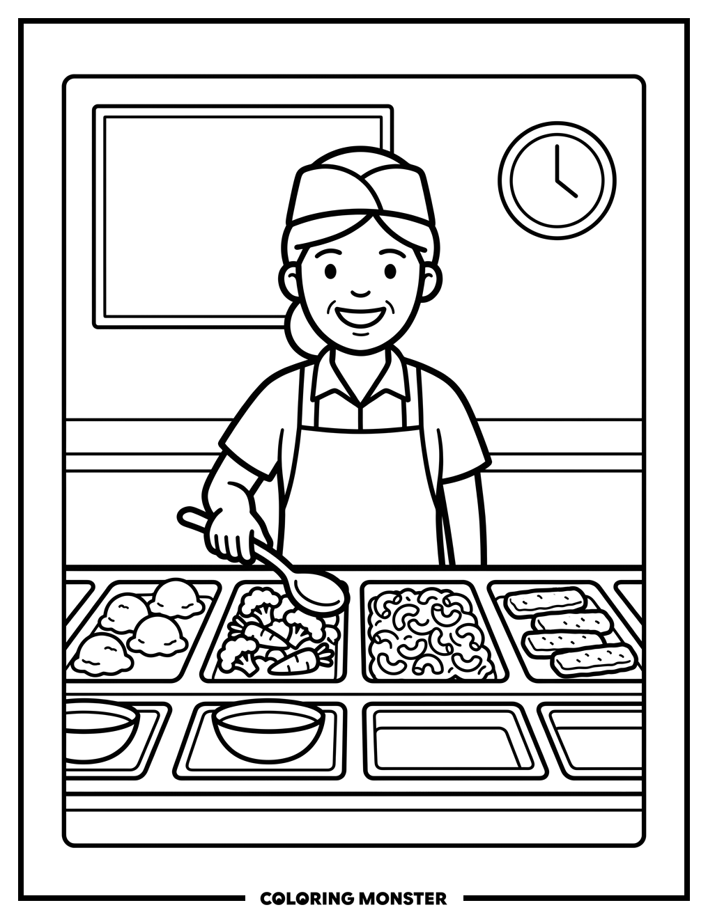 Lunch Lady Serving Food Coloring Page