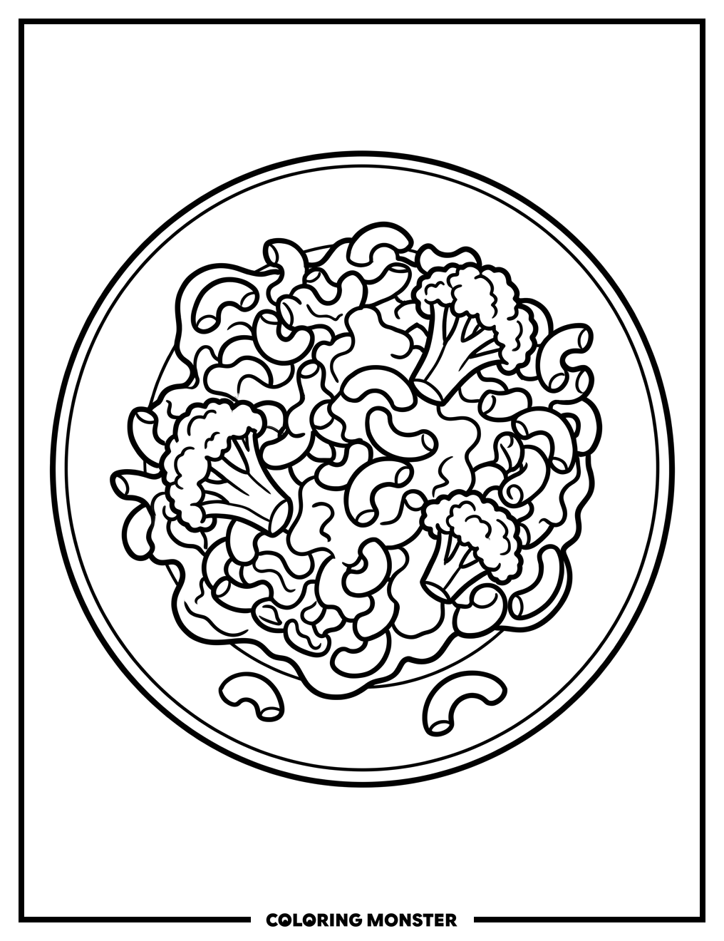 Macaroni and Cheese with Broccoli Coloring Page