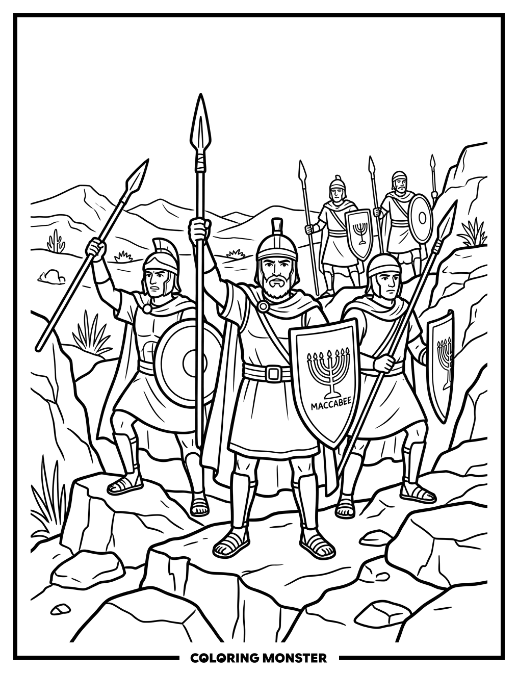 Maccabee Warriors on Battlefield Coloring Page