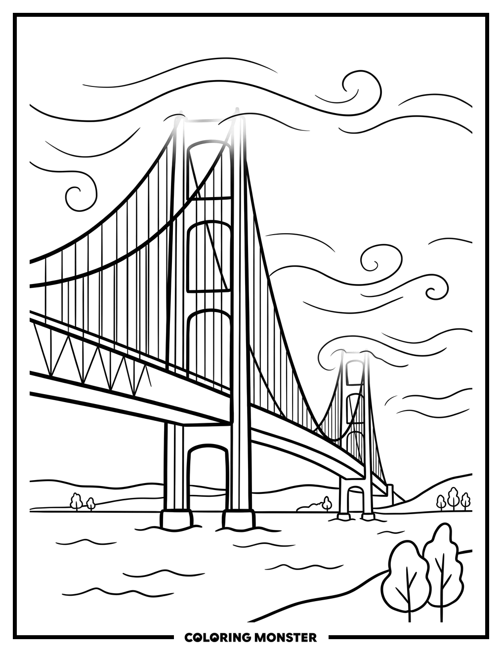Mackinac Bridge In Fog Coloring Page