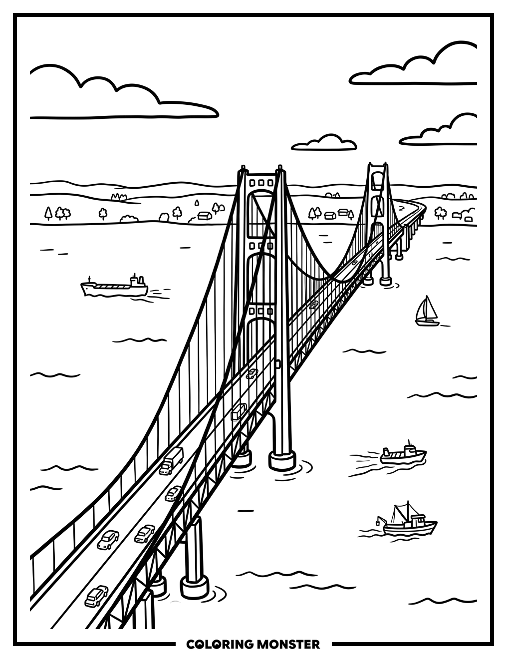 Mackinac Bridge Landscape Coloring Page
