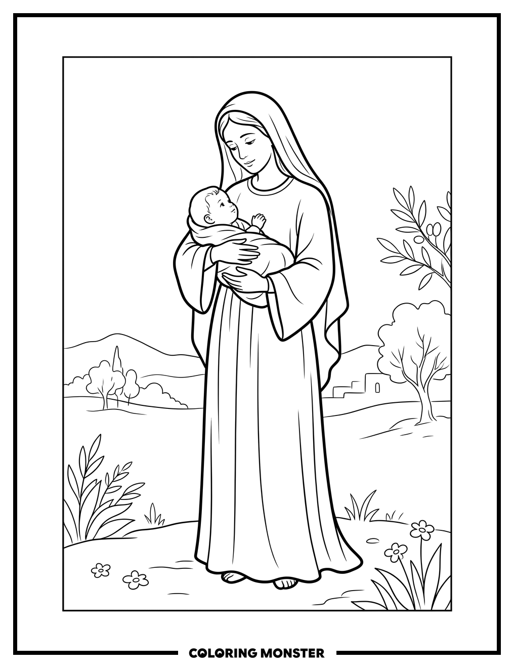 Madonna And Child Portrait Coloring Page