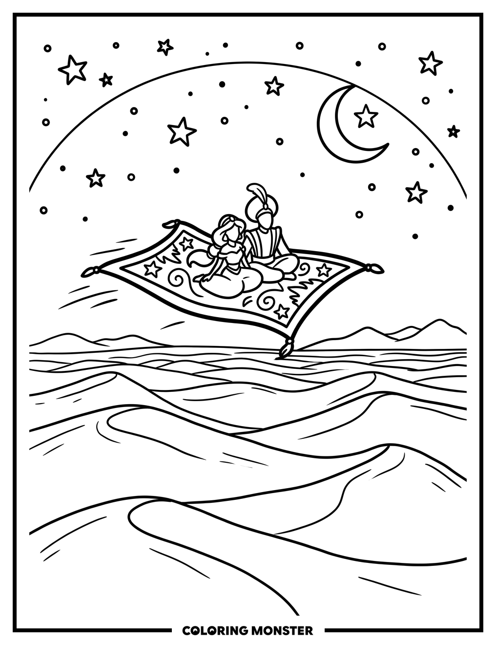 Magic Carpet Over Desert Dunes Coloring Page