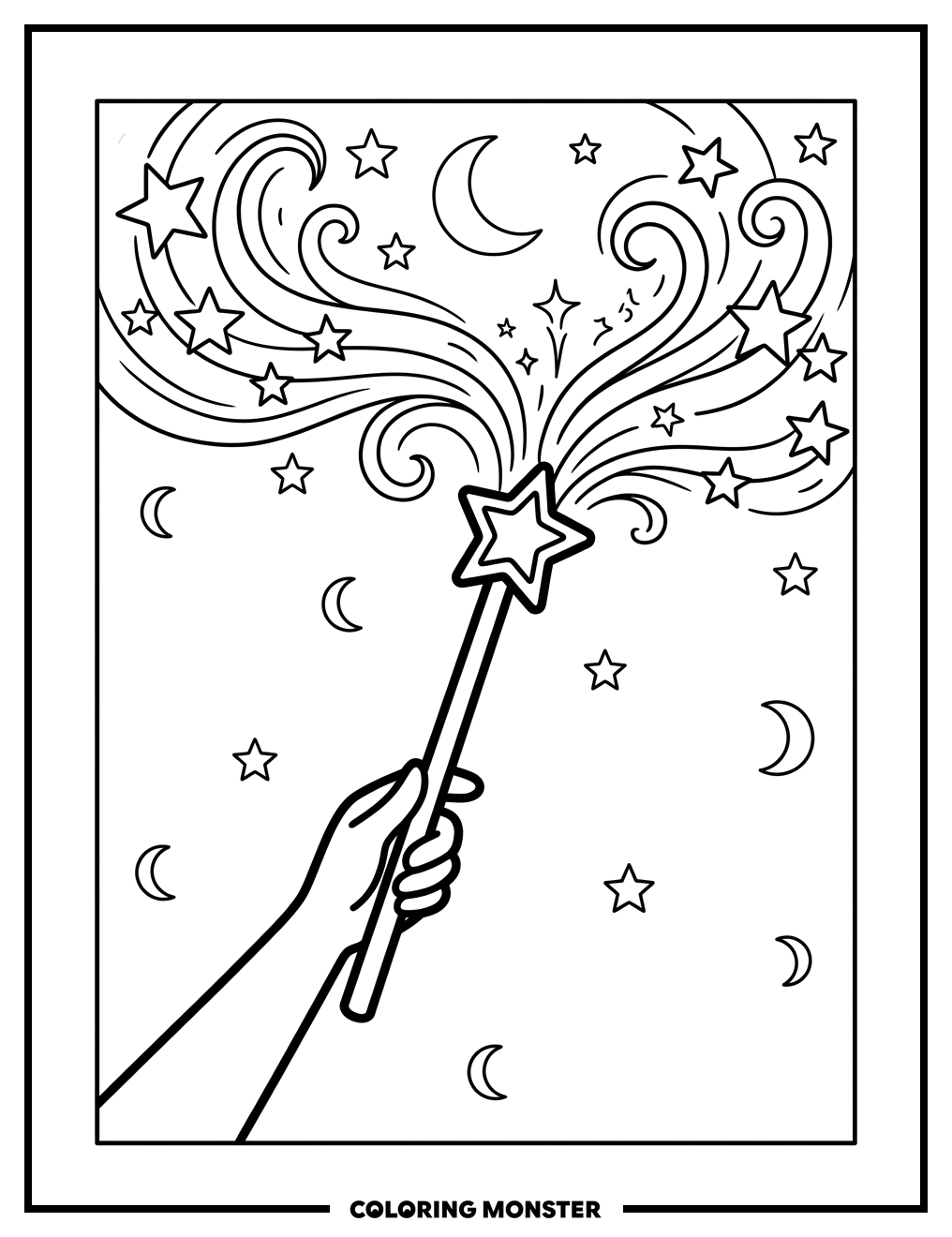 Magic Wand Sparkles Coloring Page