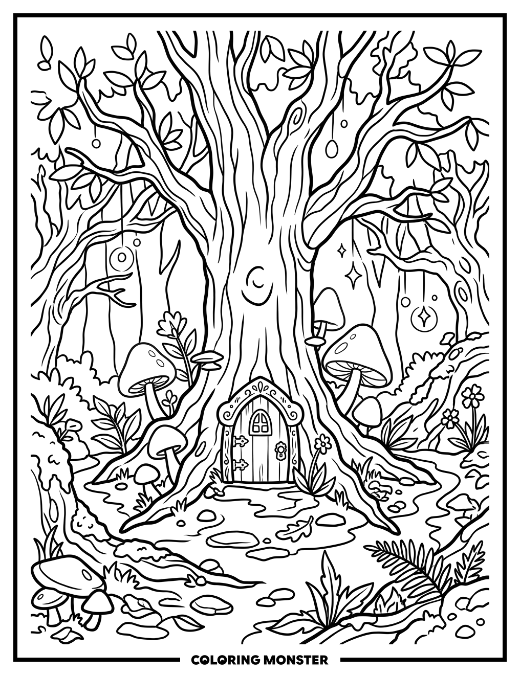 Magical Forest Fairy Door Coloring Page