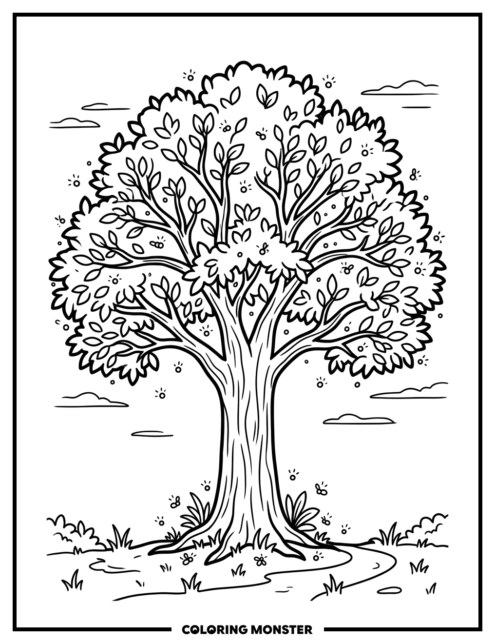Magical Tree at Dusk Coloring Page