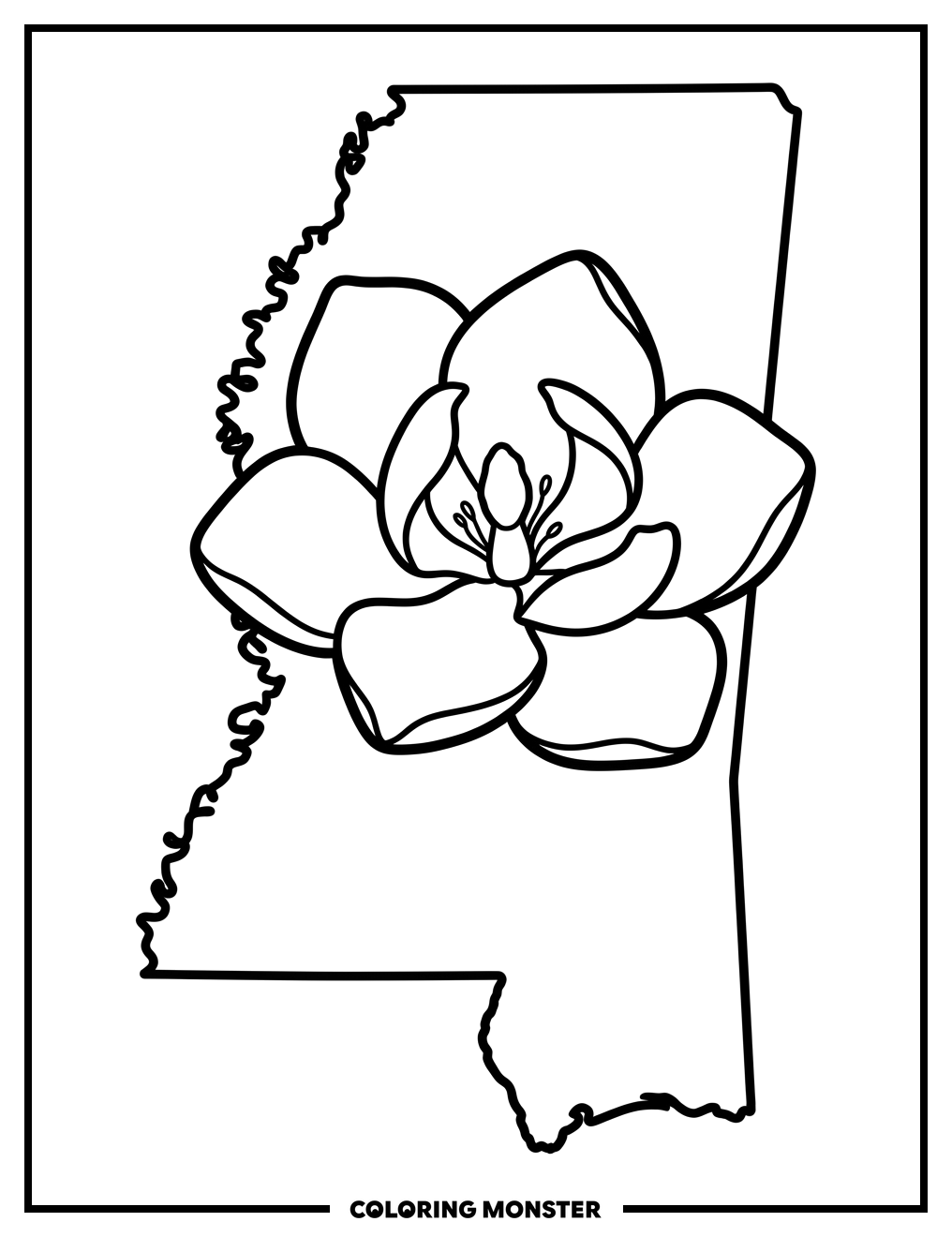 Magnolia in Mississippi Outline Coloring Page