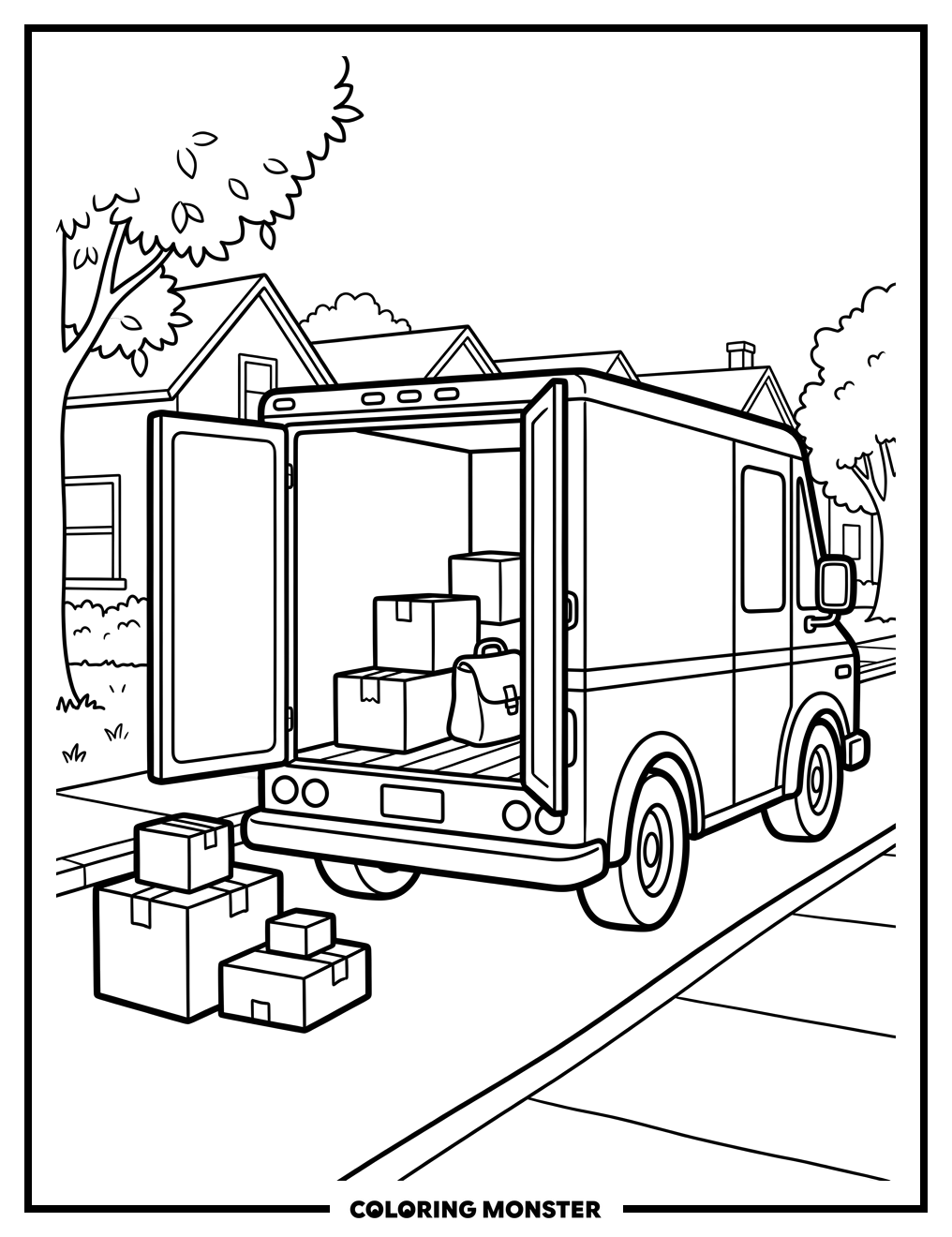 Mail Truck and Packages Coloring Page