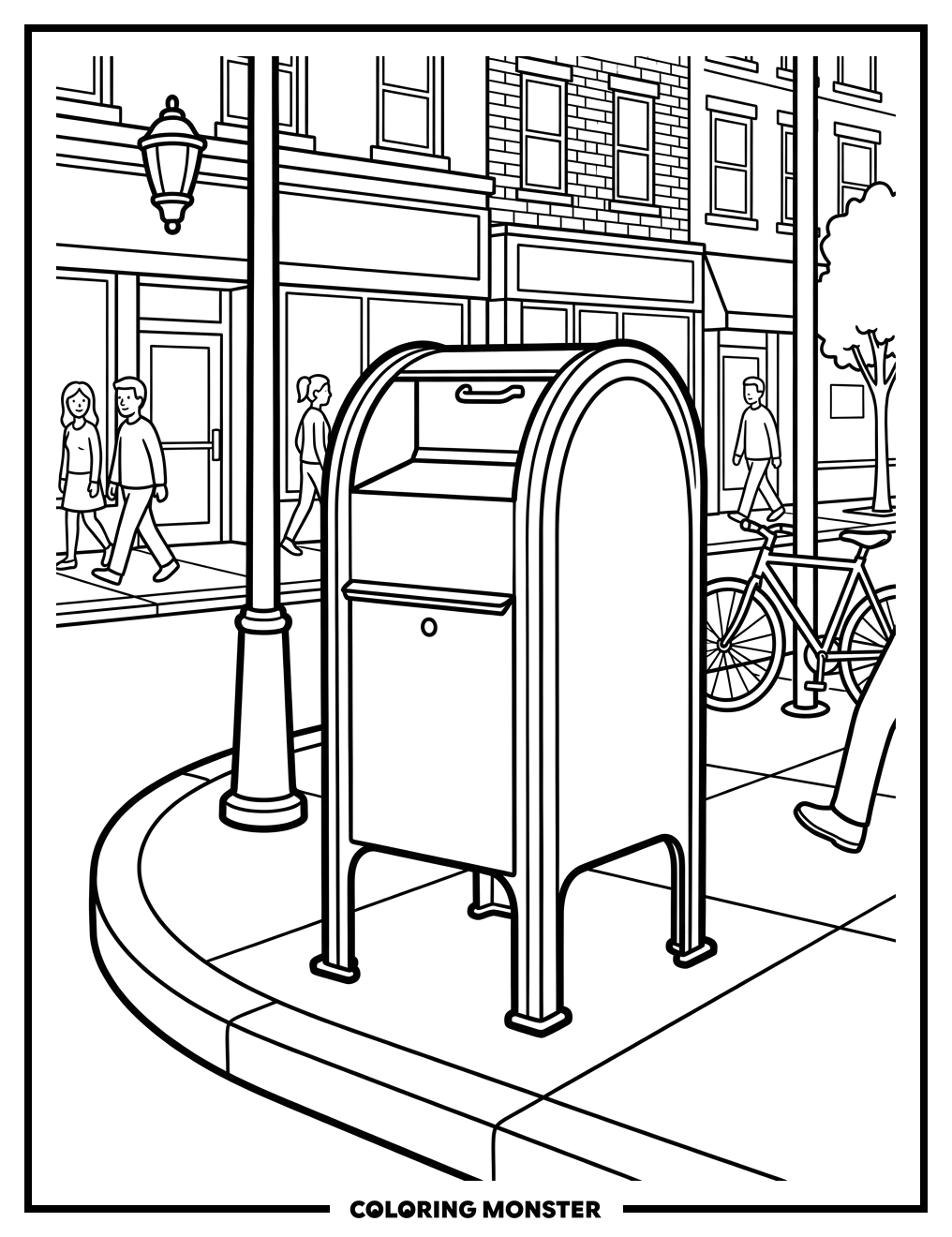 Mailbox on a Street Corner Coloring Page