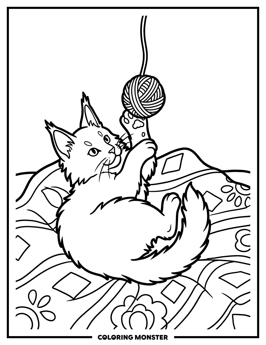 Maine Coon Kitten Playing With Yarn Coloring Page