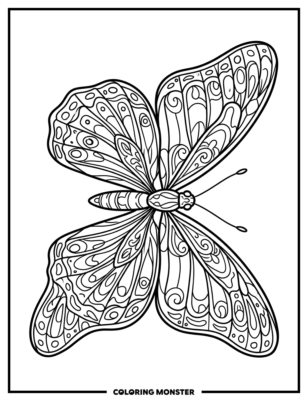 Majestic Butterfly Top-Down View Coloring Page