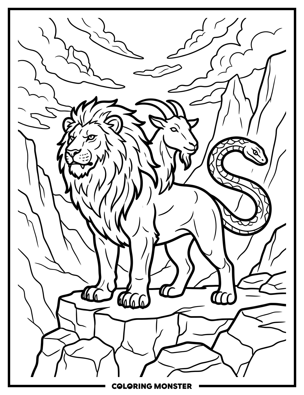Majestic Chimera in Mountains Coloring Page