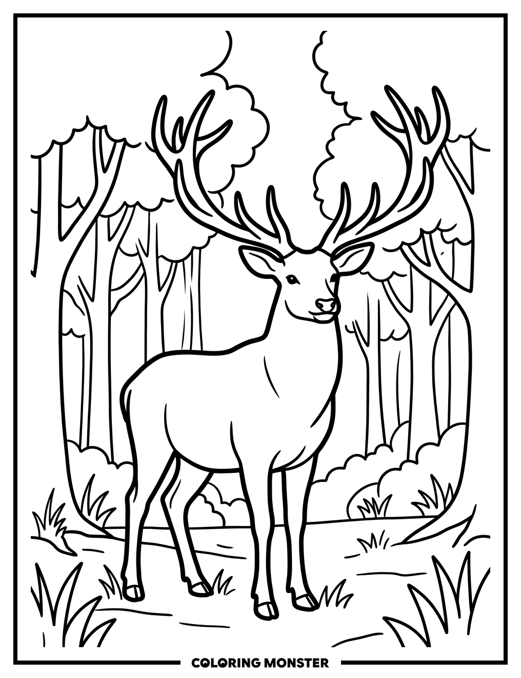 Majestic Deer in Forest Clearing Coloring Page
