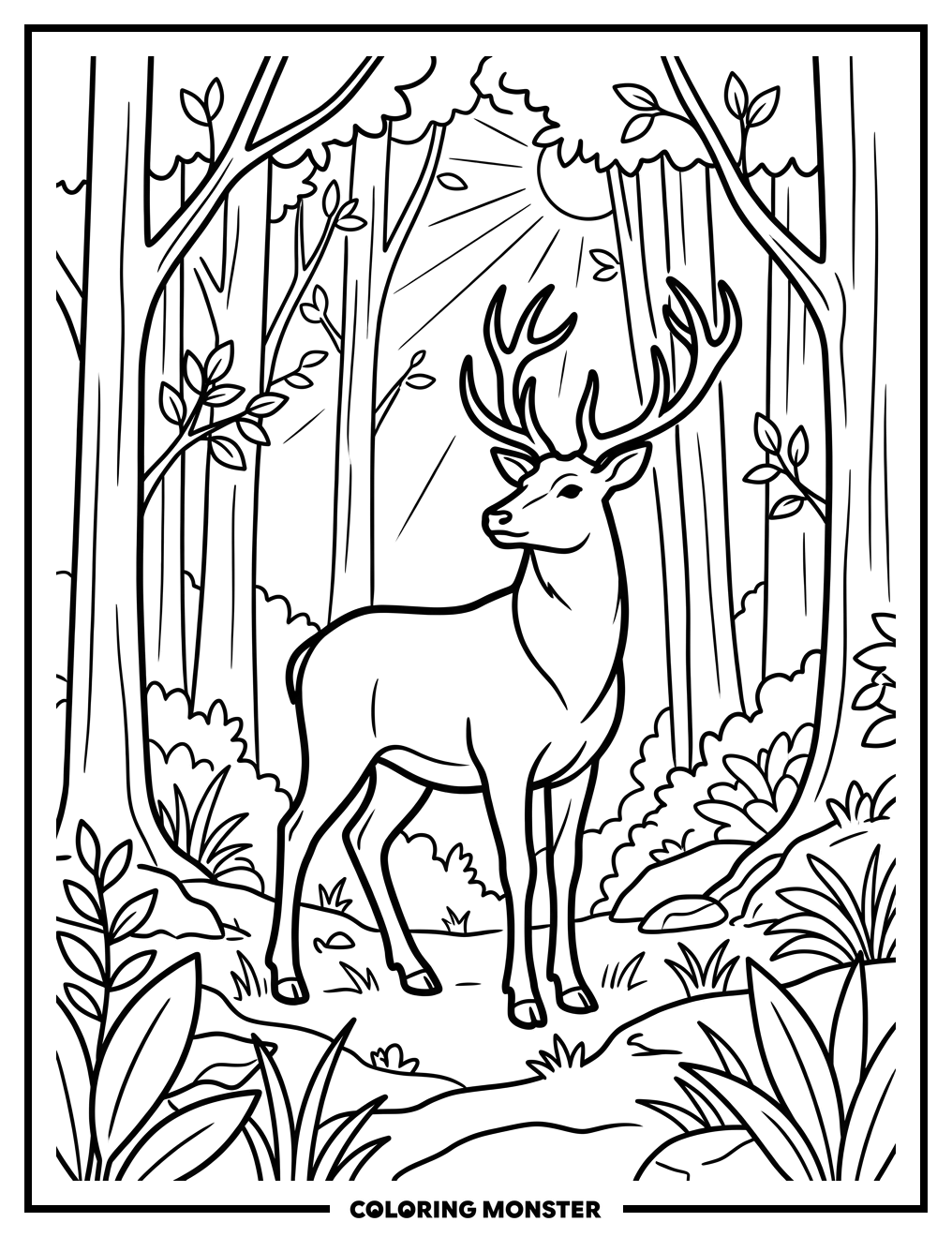 Majestic Deer In Forest Clearing Coloring Page